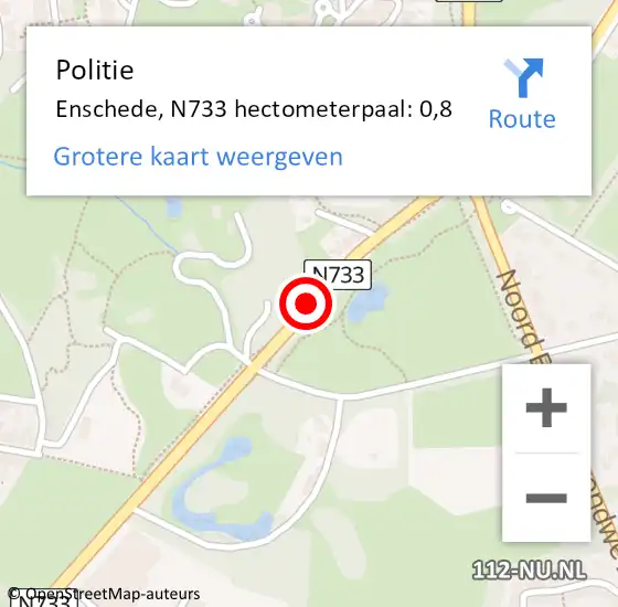 Locatie op kaart van de 112 melding: Politie Enschede, N733 hectometerpaal: 0,8 op 26 december 2024 19:55