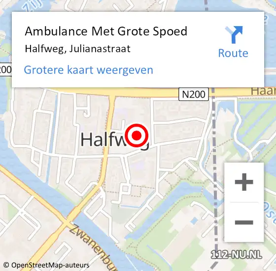 Locatie op kaart van de 112 melding: Ambulance Met Grote Spoed Naar Halfweg, Julianastraat op 26 december 2024 20:30