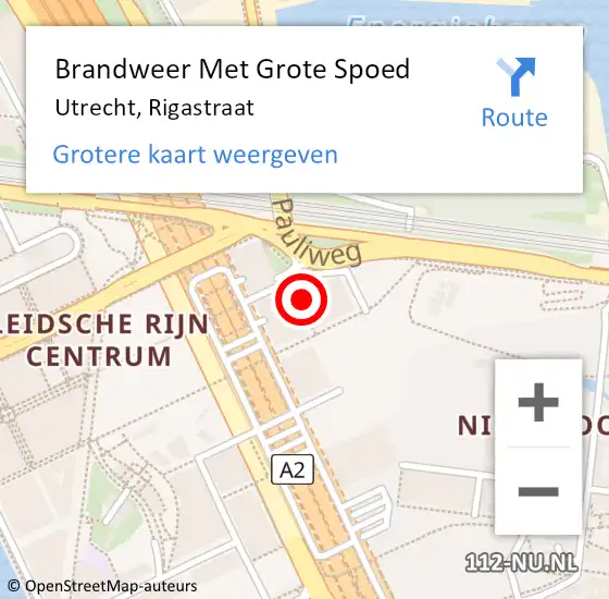 Locatie op kaart van de 112 melding: Brandweer Met Grote Spoed Naar Utrecht, Rigastraat op 26 december 2024 21:03