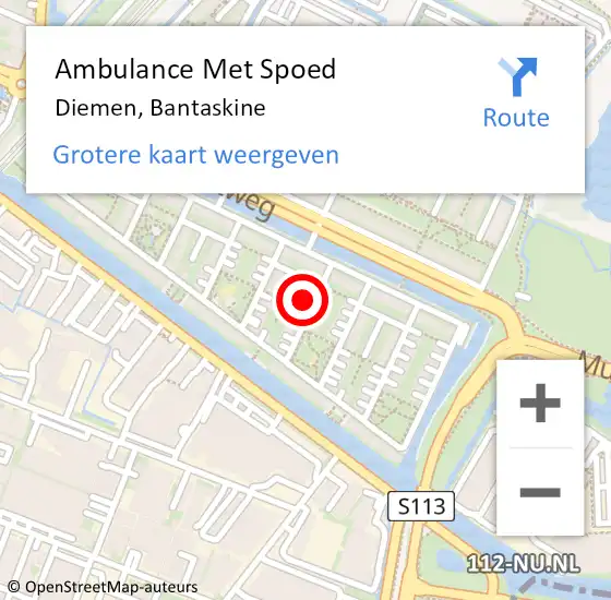 Locatie op kaart van de 112 melding: Ambulance Met Spoed Naar Diemen, Bantaskine op 26 december 2024 22:04