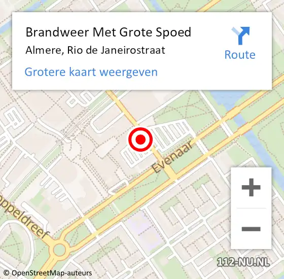 Locatie op kaart van de 112 melding: Brandweer Met Grote Spoed Naar Almere, Rio de Janeirostraat op 26 december 2024 22:26