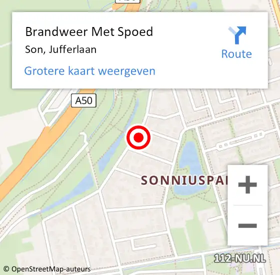 Locatie op kaart van de 112 melding: Brandweer Met Spoed Naar Son, Jufferlaan op 26 december 2024 22:29