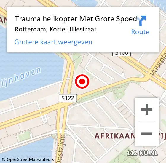 Locatie op kaart van de 112 melding: Trauma helikopter Met Grote Spoed Naar Rotterdam, Korte Hillestraat op 26 december 2024 22:42