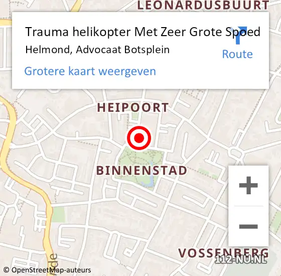 Locatie op kaart van de 112 melding: Trauma helikopter Met Zeer Grote Spoed Naar Helmond, Advocaat Botsplein op 27 december 2024 00:04