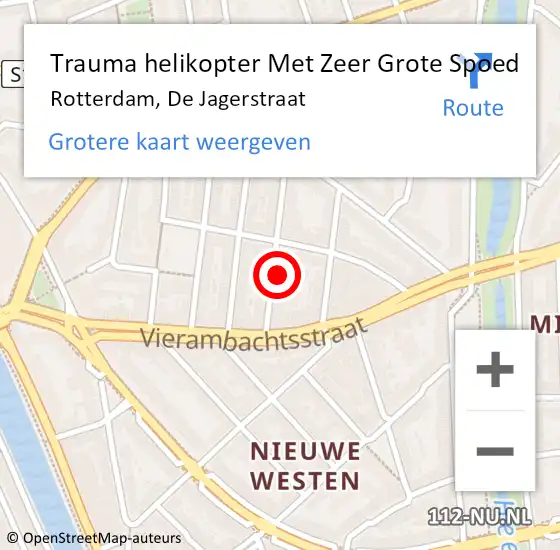 Locatie op kaart van de 112 melding: Trauma helikopter Met Zeer Grote Spoed Naar Rotterdam, De Jagerstraat op 27 december 2024 00:19