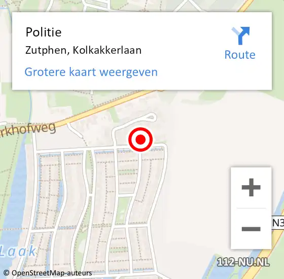 Locatie op kaart van de 112 melding: Politie Zutphen, Kolkakkerlaan op 27 december 2024 00:26