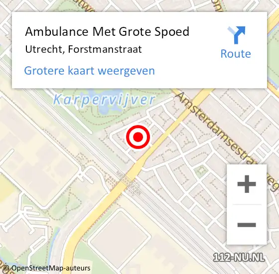 Locatie op kaart van de 112 melding: Ambulance Met Grote Spoed Naar Utrecht, Forstmanstraat op 31 oktober 2014 17:44