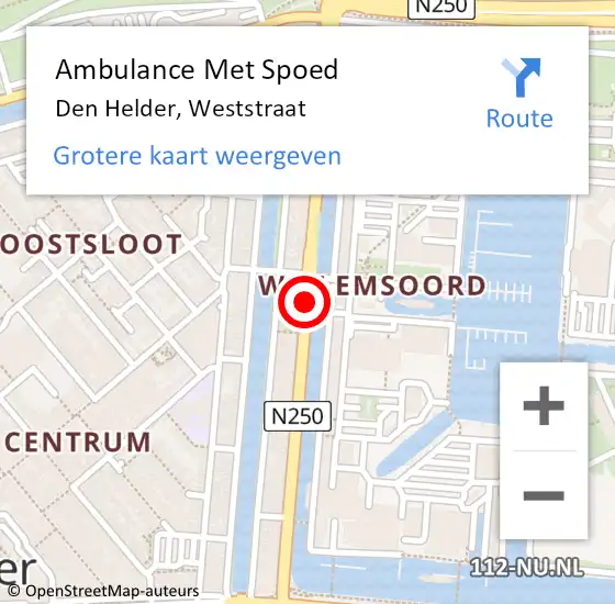 Locatie op kaart van de 112 melding: Ambulance Met Spoed Naar Den Helder, N250 hectometerpaal: 119,1 op 27 december 2024 06:18