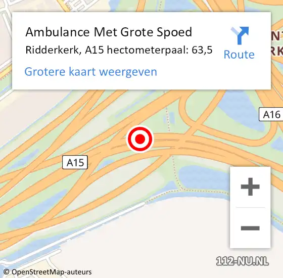 Locatie op kaart van de 112 melding: Ambulance Met Grote Spoed Naar Ridderkerk, A15 hectometerpaal: 63,5 op 27 december 2024 06:43