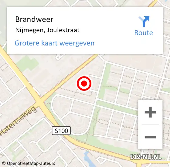 Locatie op kaart van de 112 melding: Brandweer Nijmegen, Joulestraat op 27 december 2024 07:21