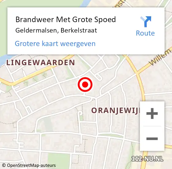 Locatie op kaart van de 112 melding: Brandweer Met Grote Spoed Naar Geldermalsen, Berkelstraat op 27 december 2024 10:19