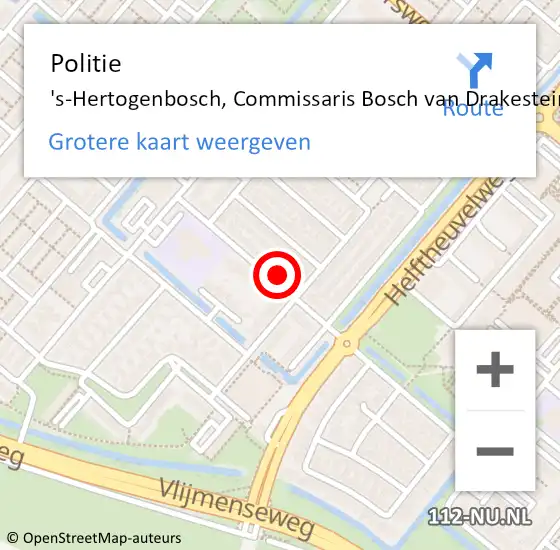 Locatie op kaart van de 112 melding: Politie 's-Hertogenbosch, Commissaris Bosch van Drakesteinlaan op 27 december 2024 11:25