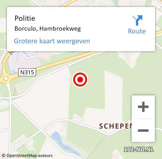 Locatie op kaart van de 112 melding: Politie Borculo, Hambroekweg op 27 december 2024 12:03