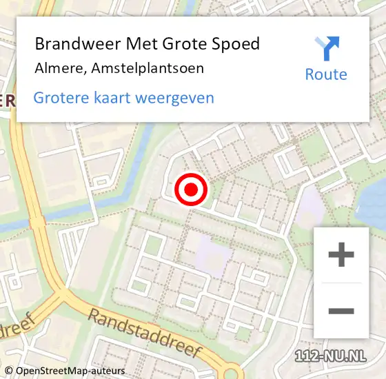 Locatie op kaart van de 112 melding: Brandweer Met Grote Spoed Naar Almere, Amstelplantsoen op 27 december 2024 12:08