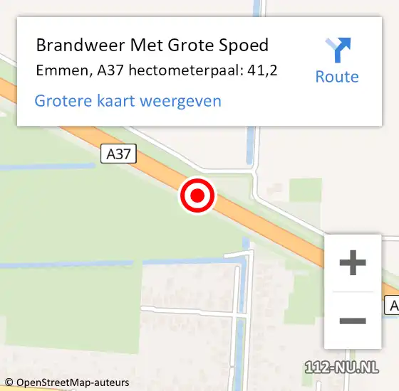 Locatie op kaart van de 112 melding: Brandweer Met Grote Spoed Naar Emmen, A37 hectometerpaal: 41,2 op 27 december 2024 12:15