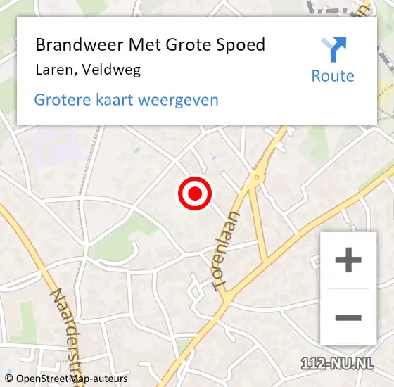 Locatie op kaart van de 112 melding: Brandweer Met Grote Spoed Naar Laren, Veldweg op 27 december 2024 13:55