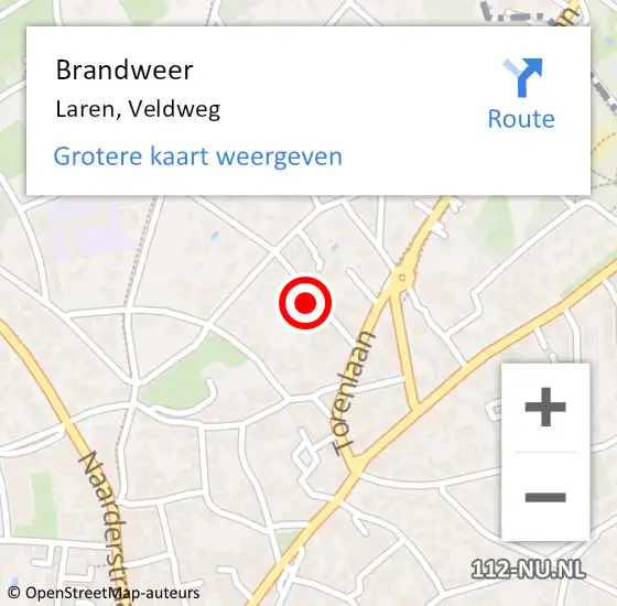 Locatie op kaart van de 112 melding: Brandweer Laren, Veldweg op 27 december 2024 13:56