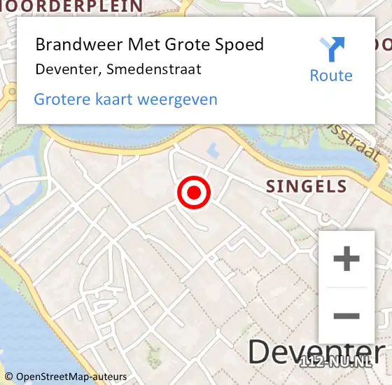 Locatie op kaart van de 112 melding: Brandweer Met Grote Spoed Naar Deventer, Smedenstraat op 27 december 2024 14:05