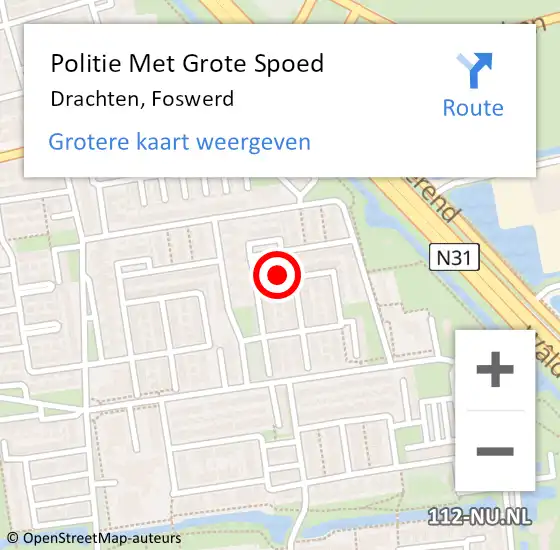 Locatie op kaart van de 112 melding: Politie Met Grote Spoed Naar Drachten, Foswerd op 27 december 2024 14:22