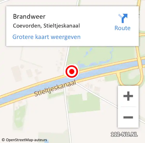 Locatie op kaart van de 112 melding: Brandweer Coevorden, Stieltjeskanaal op 27 december 2024 14:41