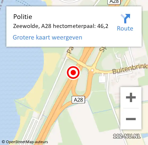 Locatie op kaart van de 112 melding: Politie Zeewolde, A28 hectometerpaal: 46,2 op 27 december 2024 14:47