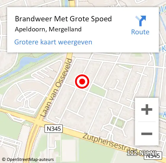 Locatie op kaart van de 112 melding: Brandweer Met Grote Spoed Naar Apeldoorn, Mergelland op 27 december 2024 15:12