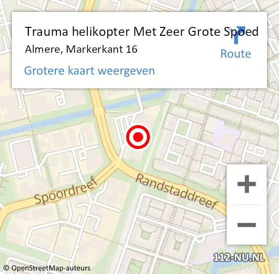 Locatie op kaart van de 112 melding: Trauma helikopter Met Zeer Grote Spoed Naar Almere, Markerkant 16 op 27 december 2024 15:19