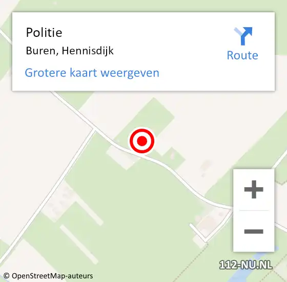 Locatie op kaart van de 112 melding: Politie Buren, Hennisdijk op 27 december 2024 15:19