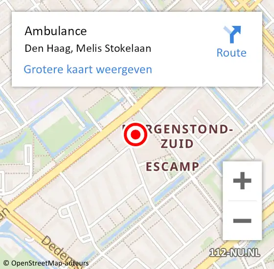 Locatie op kaart van de 112 melding: Ambulance Den Haag, Melis Stokelaan op 27 december 2024 15:44