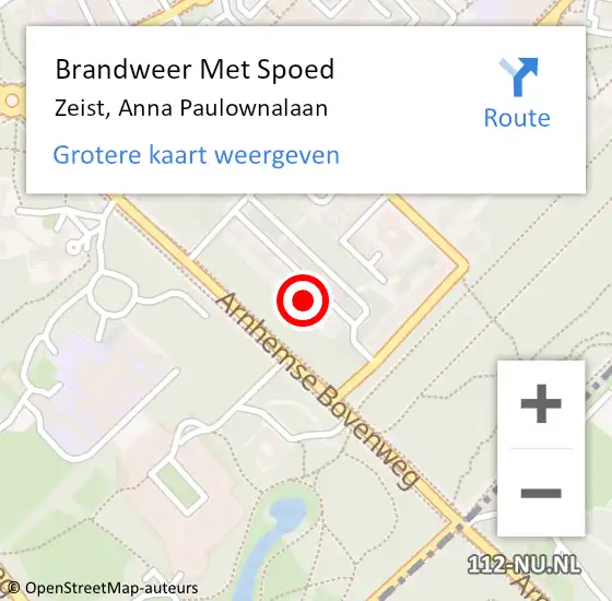 Locatie op kaart van de 112 melding: Brandweer Met Spoed Naar Zeist, Anna Paulownalaan op 27 december 2024 15:54