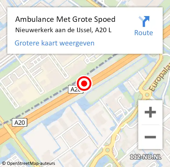 Locatie op kaart van de 112 melding: Ambulance Met Grote Spoed Naar Nieuwerkerk aan de IJssel, A20 R op 31 oktober 2014 18:51