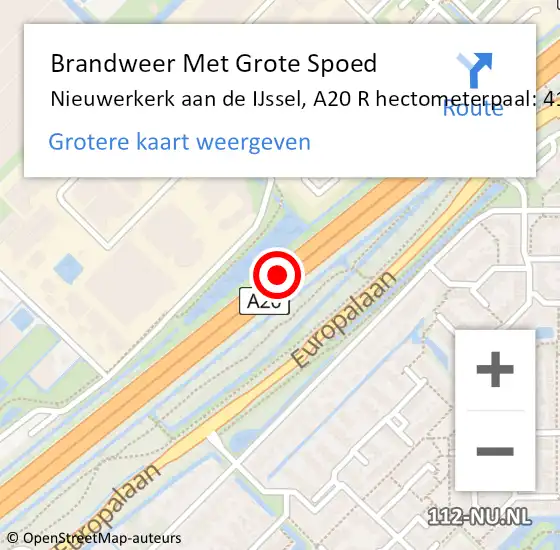 Locatie op kaart van de 112 melding: Brandweer Met Grote Spoed Naar Nieuwerkerk aan de IJssel, A20 R hectometerpaal: 41,1 op 31 oktober 2014 18:51