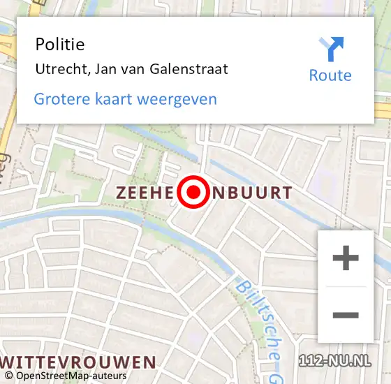 Locatie op kaart van de 112 melding: Politie Utrecht, Jan van Galenstraat op 27 december 2024 16:51