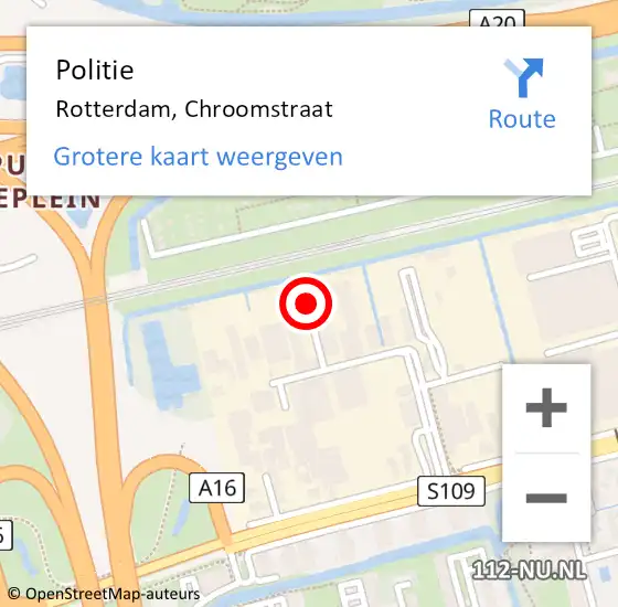 Locatie op kaart van de 112 melding: Politie Rotterdam, Chroomstraat op 27 december 2024 17:34