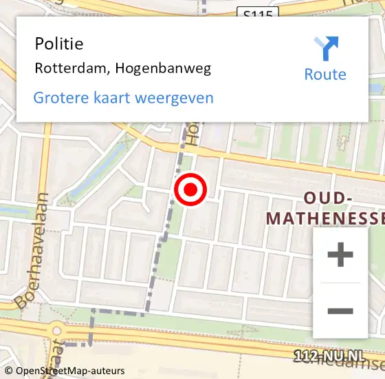 Locatie op kaart van de 112 melding: Politie Rotterdam, Hogenbanweg op 27 december 2024 17:43