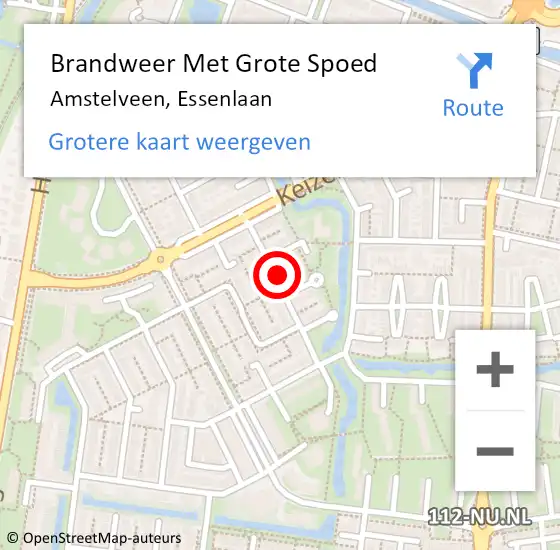 Locatie op kaart van de 112 melding: Brandweer Met Grote Spoed Naar Amstelveen, Essenlaan op 27 december 2024 17:57