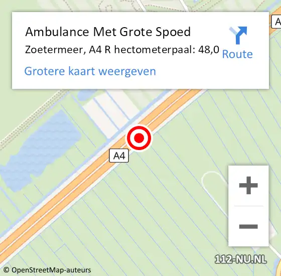 Locatie op kaart van de 112 melding: Ambulance Met Grote Spoed Naar Zoetermeer, A4 R hectometerpaal: 48,0 op 31 oktober 2014 19:02
