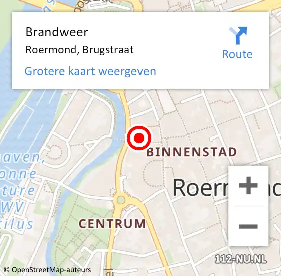 Locatie op kaart van de 112 melding: Brandweer Roermond, Brugstraat op 27 december 2024 19:35