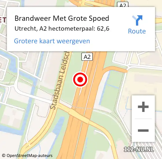 Locatie op kaart van de 112 melding: Brandweer Met Grote Spoed Naar Utrecht, A2 hectometerpaal: 62,6 op 27 december 2024 19:35