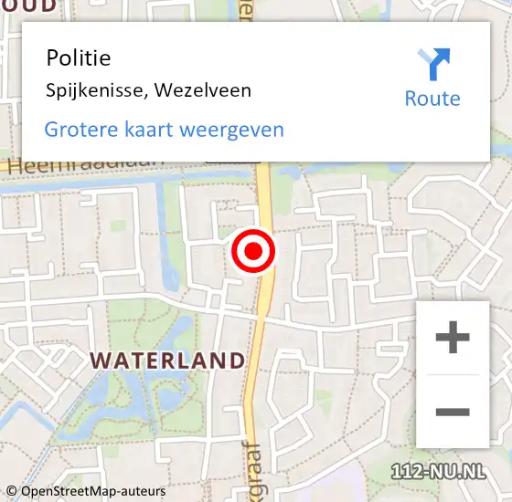 Locatie op kaart van de 112 melding: Politie Spijkenisse, Wezelveen op 27 december 2024 19:38