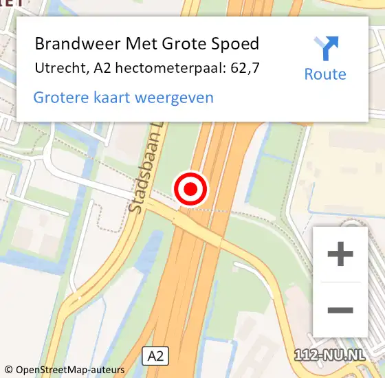 Locatie op kaart van de 112 melding: Brandweer Met Grote Spoed Naar Utrecht, A2 hectometerpaal: 62,7 op 27 december 2024 19:40