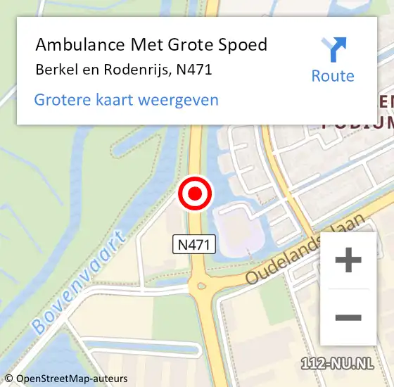 Locatie op kaart van de 112 melding: Ambulance Met Grote Spoed Naar Berkel en Rodenrijs, N471 op 31 oktober 2014 19:15