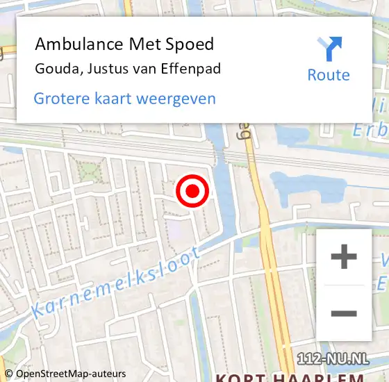 Locatie op kaart van de 112 melding: Ambulance Met Spoed Naar Gouda, Justus van Effenpad op 27 december 2024 19:51