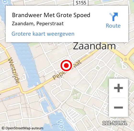 Locatie op kaart van de 112 melding: Brandweer Met Grote Spoed Naar Zaandam, Peperstraat op 27 december 2024 20:00