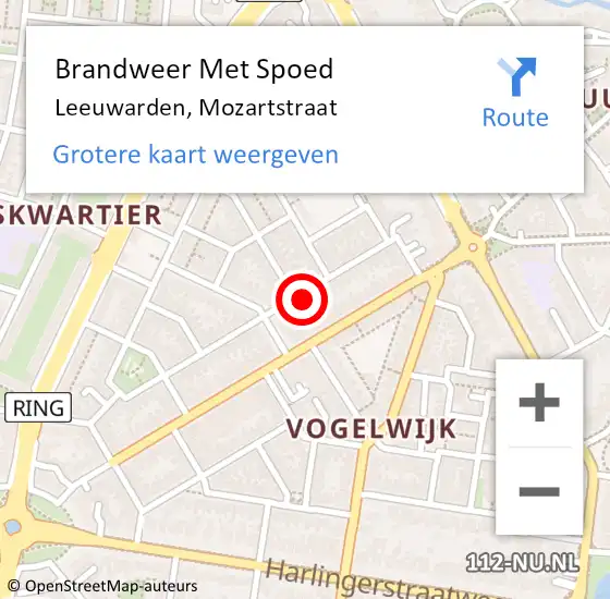 Locatie op kaart van de 112 melding: Brandweer Met Spoed Naar Leeuwarden, Mozartstraat op 27 december 2024 20:45