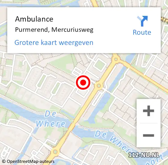 Locatie op kaart van de 112 melding: Ambulance Purmerend, Mercuriusweg op 27 december 2024 21:08