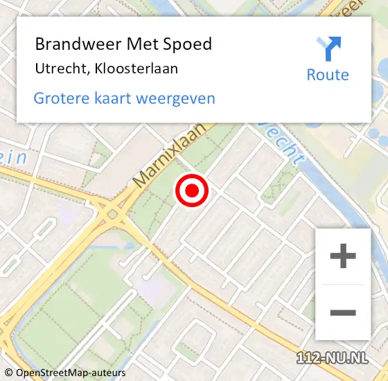 Locatie op kaart van de 112 melding: Brandweer Met Spoed Naar Utrecht, Kloosterlaan op 27 december 2024 21:13