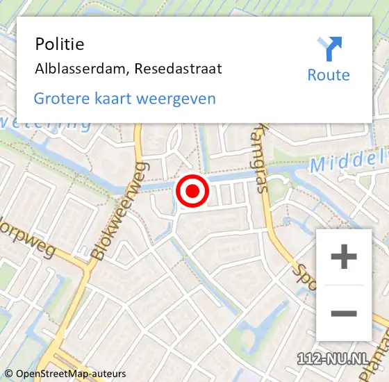 Locatie op kaart van de 112 melding: Politie Alblasserdam, Resedastraat op 27 december 2024 21:49