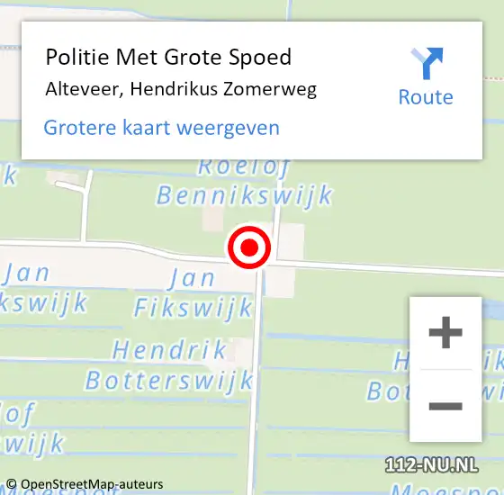 Locatie op kaart van de 112 melding: Politie Met Grote Spoed Naar Alteveer, Hendrikus Zomerweg op 27 december 2024 22:03