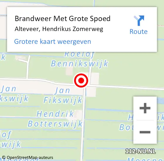 Locatie op kaart van de 112 melding: Brandweer Met Grote Spoed Naar Alteveer, Hendrikus Zomerweg op 27 december 2024 22:04